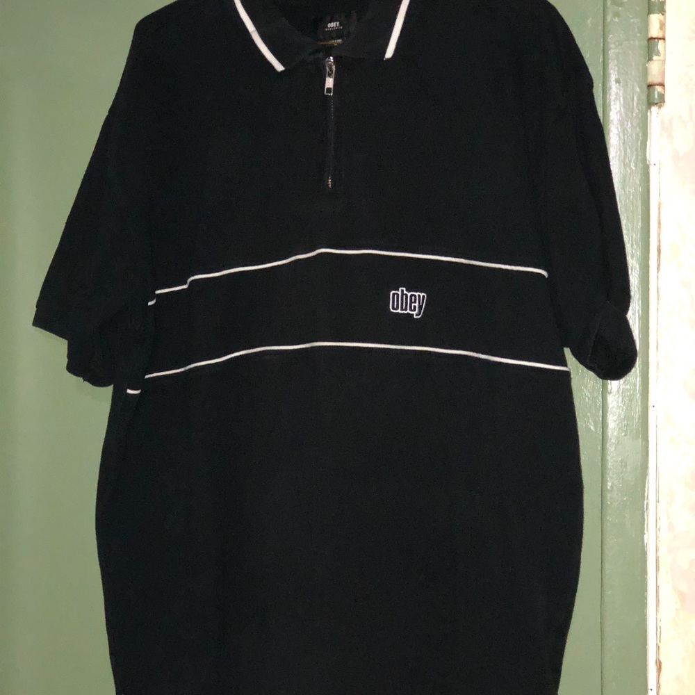 Obey Johnny Zip Polo Ss Tee Black Size: M